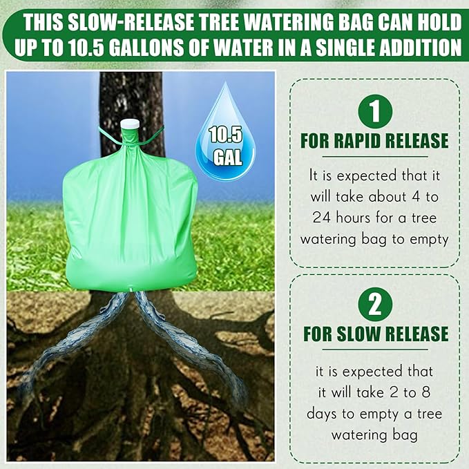 Tioncy 6 Pack Tree Watering Bags with Dual Adjustable Outlets - 10.5 Gallon Precision Irrigation System Slow Release Water Bags for Small/Medium Trees, Leakproof & Overwatering Risk