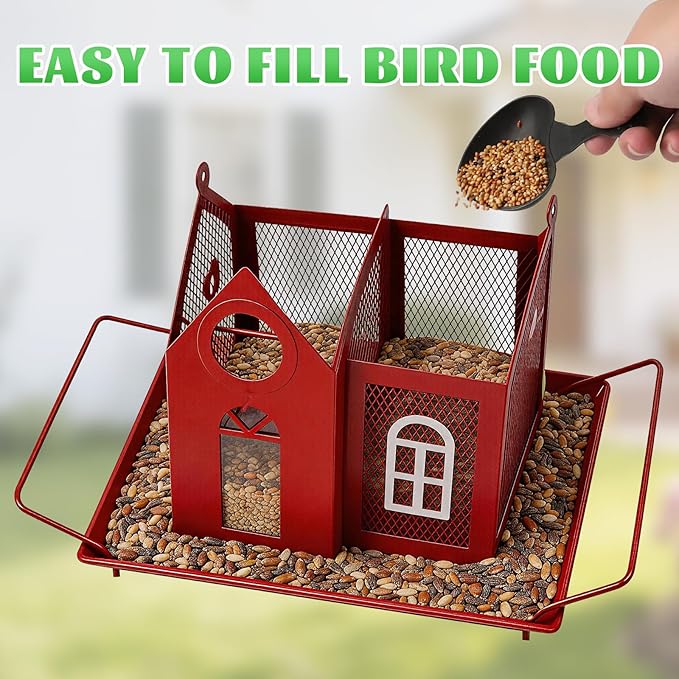Solar Bird Feeder for Outdoors - Red Metal Hanging Bird Feeder with Solar Light, Decorative for Wild Cardinals, Finches, Weatherproof Backyard Garden Decor Ideal Gift for Women Mom Grandma