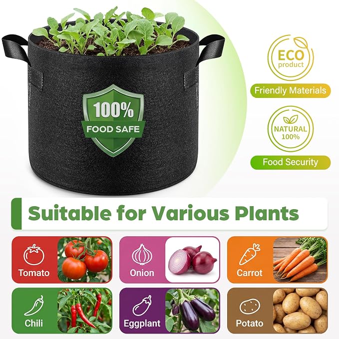 Songrey 10-Pack 30 Gallon Grow Bags, Thickened Nonwoven Fabric Pots with Handles, Heavy Duty Garden Planter for Tomato, Vegetables and Flower