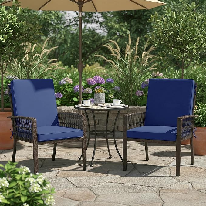 Summsun High Back Patio Chair Cushions Set of 2, Outdoor Dining Seat Cushion with Splash-Proof Removable Covers, Ties, Non-Slip Bottom for Garden Lawn Patio Furniture, 44 x 20 Inch, Navy