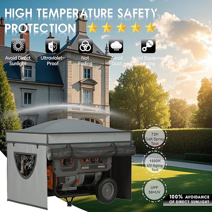 Generator Covers While Running, Waterproof Heavy Duty Generator Tent, 1680D+210D Double Layer, Rooftop Design, Large Generator Cover, 32 x24 x24, Grey