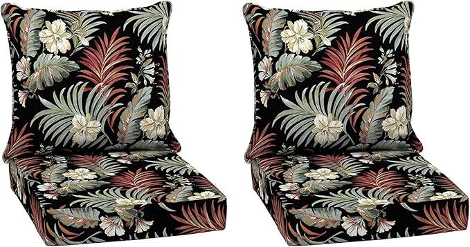 Arden Outdoor Deep Seat Cushion Set (2-Pack), 24 in x 24 in, Weather-Proof, Rain-Proof, Fade Resistant Patio Cushion for Chair, Sofa, and Couch Simone Black Tropical