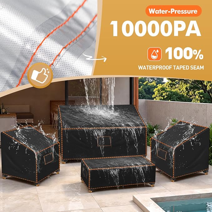 SUNICO Outdoor Patio Furniture Covers Set, 4 Piece Patio Covers for Outdoor Furniture Waterproof, 420D Patio Set Covers, UV Fade Protection, Tear-Resistant, Black