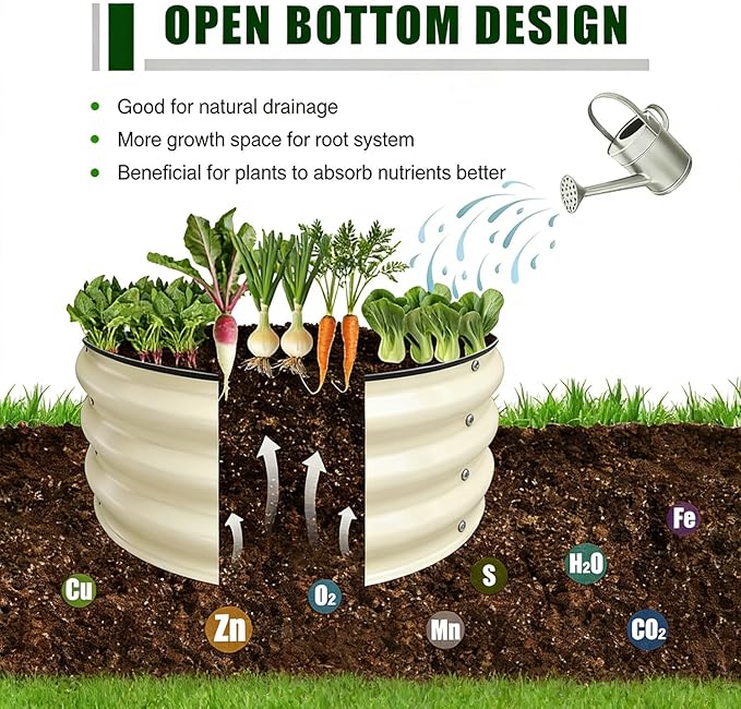 GrowHaus 2x2x1FT Galvanized Raised Garden Bed, Planter Boxes Outdoor Round Metal Garden Beds for Planting Vegetables Flowers Herbs 2 Pack Milk White