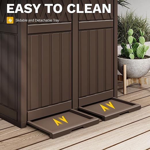 DWVO 76 Gallon Garbage Dual Can, Resin Outdoor Trash Can with Tiered Lid and Drip Tray, Waterproof Trash Bin for Patio, Kitchen, Backyard(Brown)