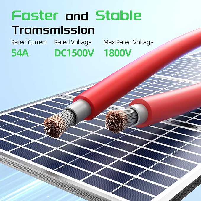 Bateria Power Solar Panel Cable 100FT Solar Extension Cable, 10AWG (6mm²) Tinned Copper Wire for Outdoor Automotive RV Boat Marine Solar Panel- Red (10AWG 100FT)