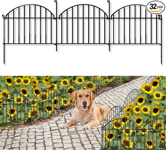 32 Panels Garden Fence, 45ft x 20in Animal Barrier Fences for Rabbits Dogs, Rustproof Metal Gardens Border Fencing, Arched Decorative Flower Bed Edging Barriers for Outdoor Yard Patio