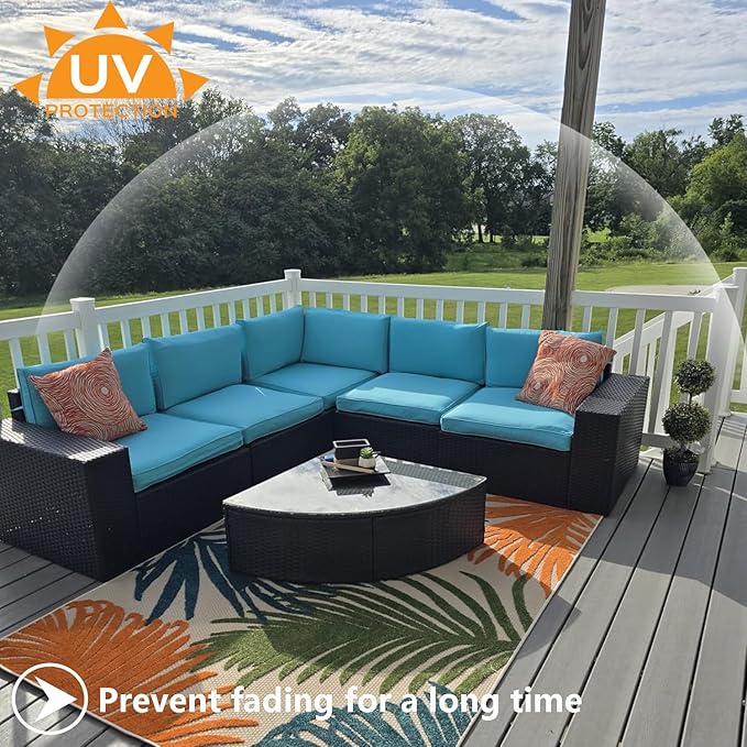 Outdoor Cushion Covers Replacement 14 Pcs Patio Cushion Covers fit for 7Pieces 6-Seater Wicker Rattan Sectional Couch Sofa Outdoor Cushion Slipcovers Set Seat and Back Cover Only, Teal