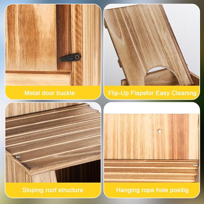 4 Pack Half Round Owl Houses, Bird Houses for Outside, Wooden Owl Nest Box Large Opening Screech Outdoor Bird's Box, for Wildlife Screech, Barred, Great Horned, Barn Owls, Assembly Required