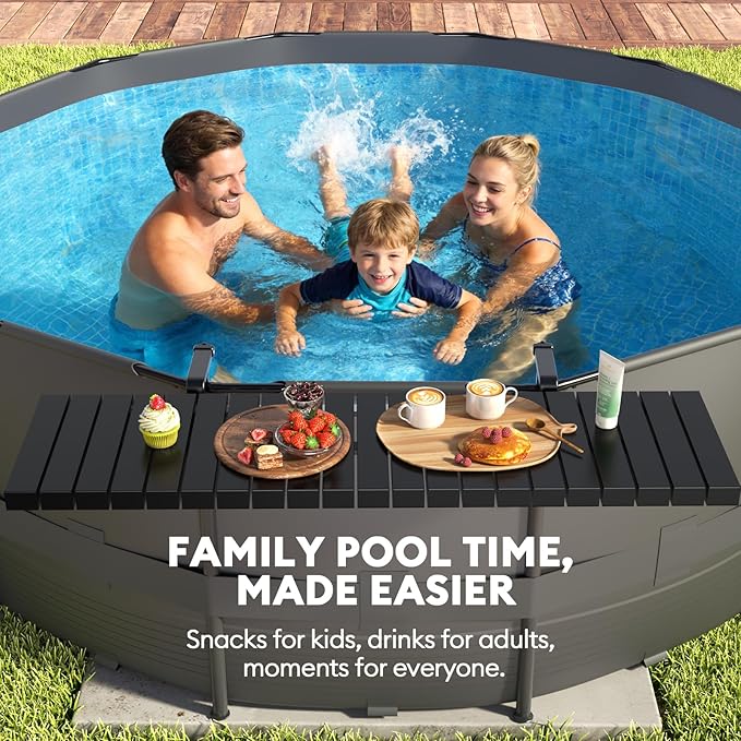 Pool Bar, Hyperzoo Swim-Up Above Ground Poolside Bar, Upgrade Your Pool Experience, Fits ≤4.4” Top Rail, 49"×9.6" Rust-Free ABS Table Holds 110 lbs, Poolside Table for Round Frame Swimming Pools