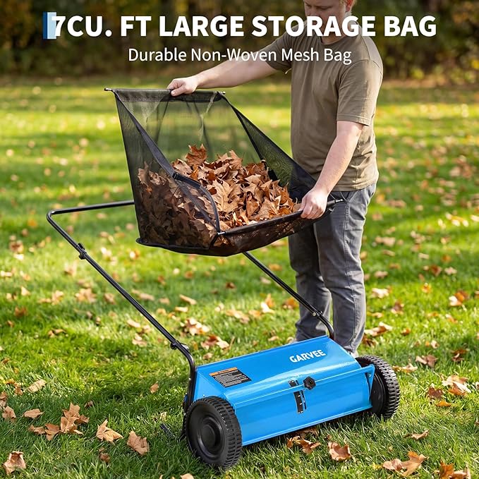 Push Lawn Sweeper 26Inch-Heavy Duty Walk Behind Leaf Collector and Yard Sweeper for Outdoor,Patio,Driveway,Garden Grass Sweepers,4 High Speed Spinning Brush,7 Cu. ft. Hopper Capacity