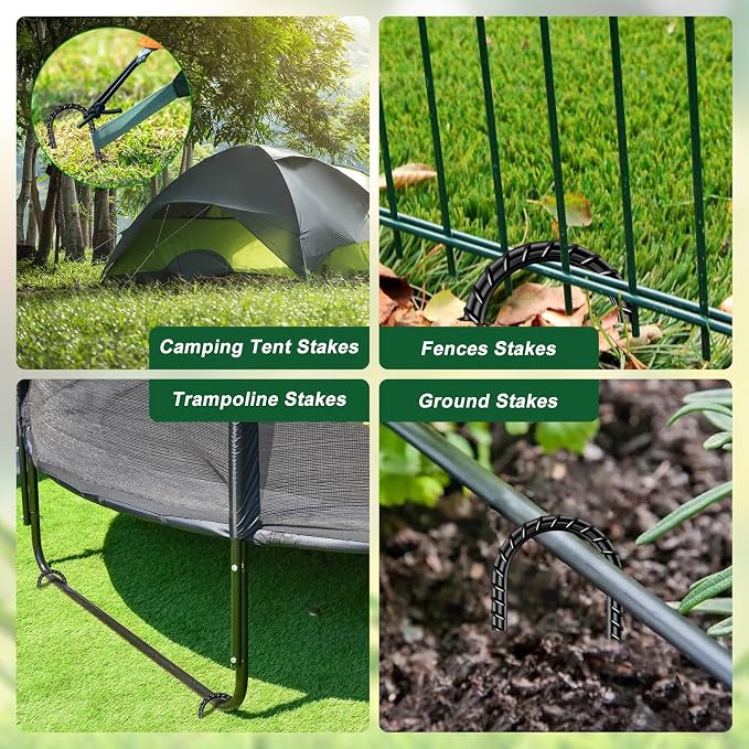 FEED GARDEN 12 Inch 24 Pack Rebar Stakes Heavy Duty J Hook, Galvanized Ground Stakes Tent Stakes, Stakes for Outdoor Decorations Inflatables Canopy Swing Set, Chain Link Fence Stakes