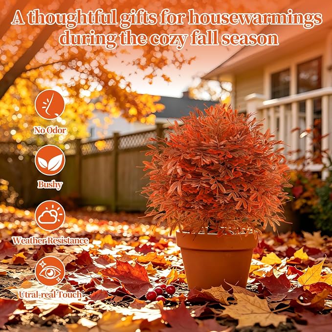 Grooy 2 Pack Artificial Fall Cedar Topiary Trees with Spike | UV Resistant PE Material, Realistic Flush Appearance, Zero Maintenance, Durable Ground Spike, Decor for Indoor&Outdoor
