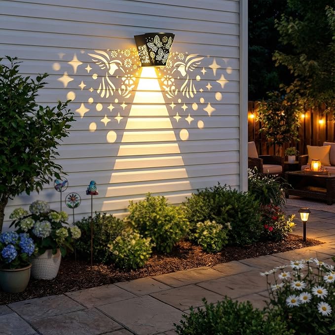 2 Pack Solar Fence Lights Outdoor Wall lihgts Decorations Metal Solar Deck Lights Waterproof LED Solar Powered Step Lights Warm White Light Decorative Lighting for Garden, Front Door, Backyard (metal)