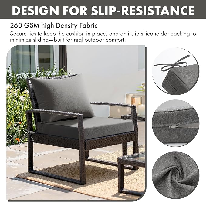 MIULEE Dark Grey Outdoor Seat Cushion Set 24x24 Inch Linen Textured Waterproof & 3 Year Color Fastness Seat and Back Cushion with Ties No Slip Design for Patio Furniture Chair Sofa Couch