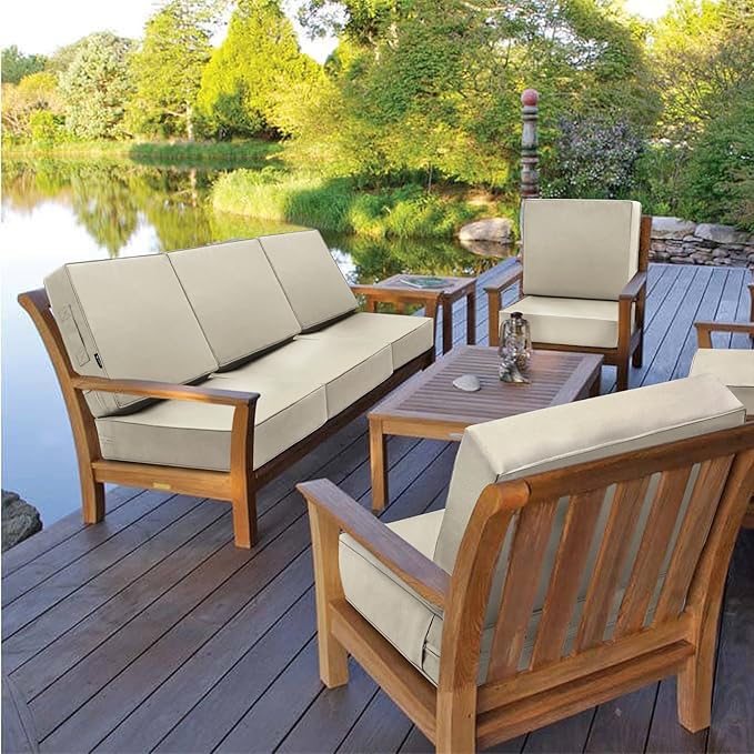 Favoyard Deep Seat Patio Cushion Set 24 x 24 Inch Waterproof Outdoor Chair Cushions for Patio Furniture with Fade Resistant and Removable Cover with Handle & Adjustable Straps for Patio, Yard, Garden