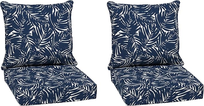 Arden earthFIBER Outdoor Deep Seat Cushion Set (2-Pack), 24 in x 24 in, Weather-Proof, Rain-Proof, Fade Resistant Patio Cushion for Chair, Sofa, and Couch Navy Blue King Palm