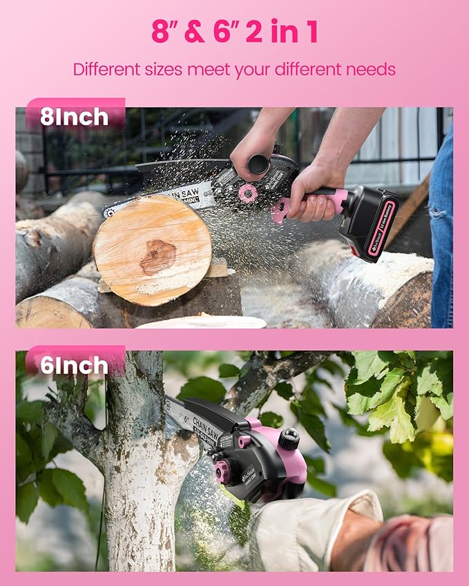 Electric Mini Chainsaw for Pruning Small Trees, Brushless 8 inch & 6 inch Portable Hand Saw with 2 Rechargeable Batteries, 1000W Handheld Chain Saw for Wood Cutting, Gardening Gifts for Mother’s Day