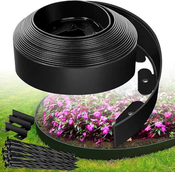 Landscape Edging Border - 3”x40’ Garden Edging Border with 40 Stakes, No Dig Lawn Edging for Landscaping for Garden Bed, Thickened Top Edge Flexible Flower Bed Border Edging for Outdoor
