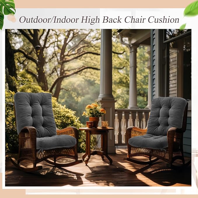 Juexica 4 Set Outdoor Patio Chair Cushions Corduroy Seat High Back Tufted Pillow Replacement Rocking Patio Chair Pads for Outdoor Indoor Home Office(Dark Gray)