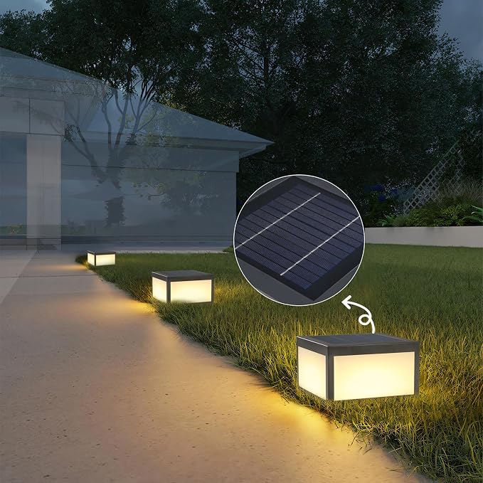 Solar Post Lights Outdoor Pillar Light,Solar Cap Column Lighting LED Square Deck Cap Lamp for Flat Surface Patio Garden Decoration, Stainless Steel Lamp Post Dusk to Dawn with IP65 Waterproof（10"x10"）