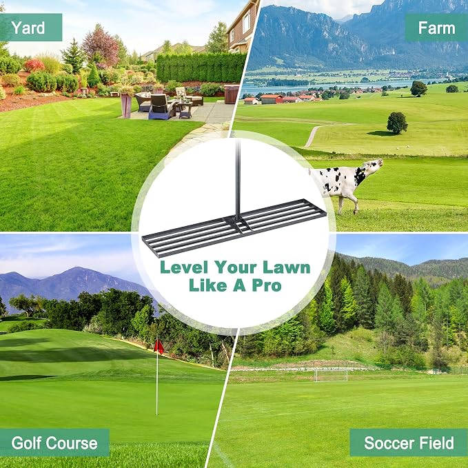 Lawn Leveling Rake 45"x10", Heavy Duty Rakes for Lawns with Anti-Rust Coating & Adjustable Handle, Effort-Saving Lawn Leveler for Yard Garden Farm Golf Course Lawn Care