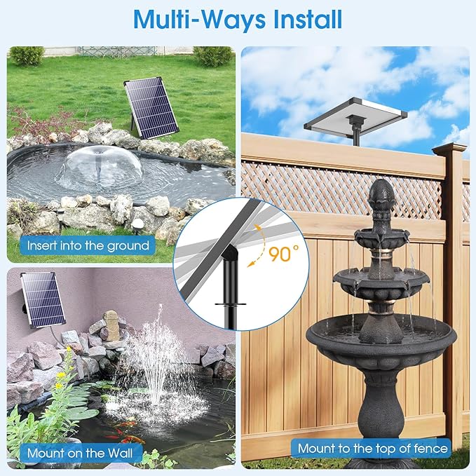 POPOSOAP 12W Solar Water Fountain Pump, Solar Water Pump with Flow Adjustable, Solar Pond Pump with Water Shortage Protection & 16.5FT Cord for Ponds, Garden, Waterfall, Hydroponics-P112H