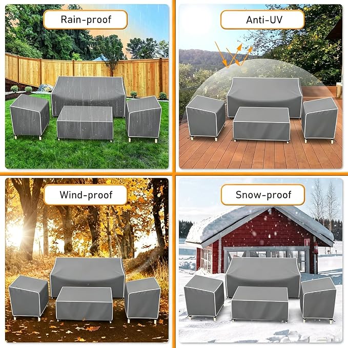 STARTWO Outdoor Waterproof Patio Furniture Covers 4-Piece Set for Chairs, Loveseat and Coffee Table,Grey+White Seams