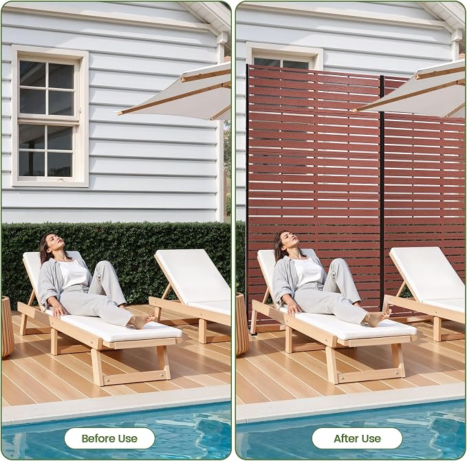 Outdoor Privacy Screen 72" H HDPE Decorative Freestanding Privacy Panel, Sandblasting Louvered Privacy Screens with Stand, Weather-Resistant Panel for Patio, Balcony, Backyard(6 Panels)