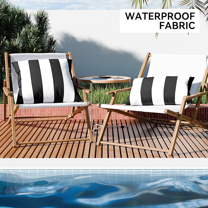 WESTERN HOME WH Pack of 2 Outdoor Waterproof Striped Pillow Covers Decorative Garden Cushion Covers Modern Farmhouse Throw Pillowcases for Patio Tent Balcony Couch Sofa 12x20 inch Black