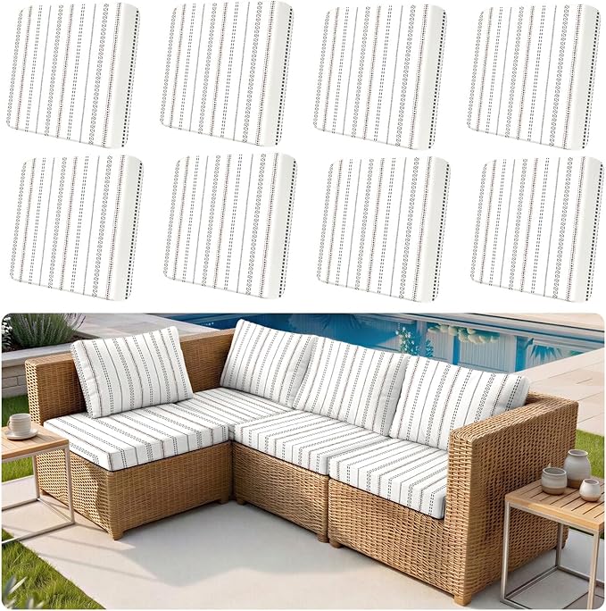 8-Piece High Elastic Outdoor Cushion Covers - Full Set Stretch Replacement Slipcovers for Seat & Back Cushions - Universal Fit for 4-Person Patio Sofa, Fits 20-27" Wide