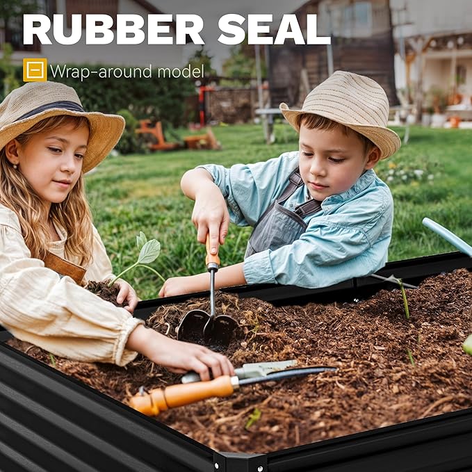 DWVO 2pcs 8 x 4 x 1.5 FT Raised Garden Bed Kit, Outdoor Galvanized Flower Bed with Safety Rubber and Gloves, Large Metal Planter Box for Vegetables, Flowers, Herbs, Fruits, Black