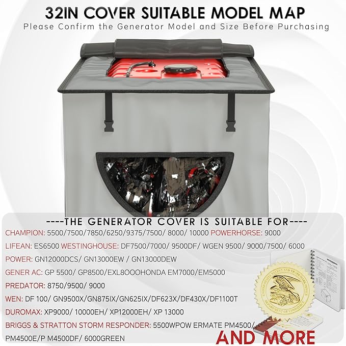 Generator Covers, Generator Covers While Running, Top Can Be Opened for Refueling, 600D Silver Coated Oxford Waterproof Cloth+200D Flexible Fabric Inner Lining, Double Layer Material