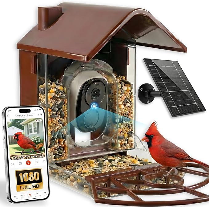 Smart Bird Feeder with Camera Solar Powered - 2K HD Live Video - AI Bird Recognition - Instant App Alerts - Weatherproof Design - Birdwatching for Nature Lovers - Capture Wildlife