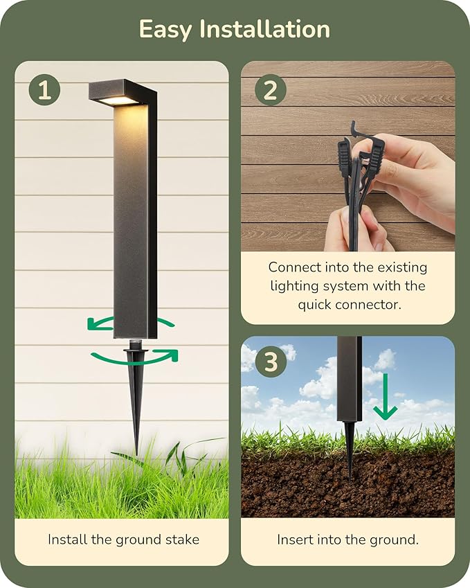 EDISHINE Low Voltage Landscape Lighting, 3.2W 3000K 50,000Hrs Electric LED Pathway Lights Wired, 12V Waterproof Outdoor Landscape Path Lights, Modern Aluminum Housing for Driveway Garden, 6Pack