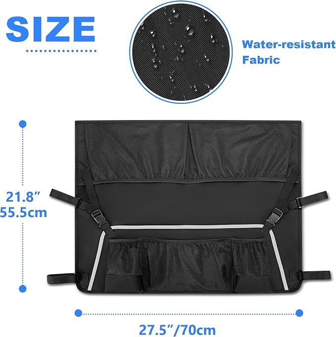 Collapsible Wagon Side Pocket with Reflective Strip, Folding Wagon Cart Storage Bag with Mesh Pouch for Umbrella, Foldable Accessories Bag for Outdoor, Camping, Black, Bag Only, Not Including Wagon