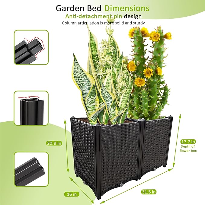 Raised Garden Bed Large Planters for Outdoor Plants Rectangular Elevated Planter Boxes Patio Balcony Deck for Planting Flowers, Vegetables, Tomatoes, and Herbs