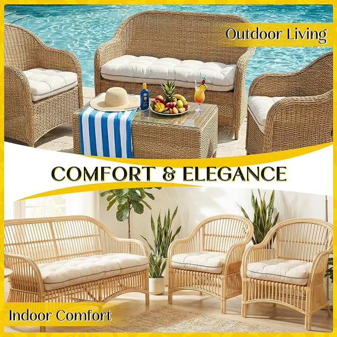1 MIDDLE ONE Wicker Chair Cushions 3 Pieces Set for Outdoor Furniture, Replacement Patio Wicker Furniture Cushions, 1Pc Loveseat Cushion & 2Pcs Chair Cushions (Cream)