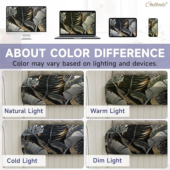 CALBODE 12 Pcs Stretch Outdoor Seat Cushion Covers, Botanical Chair Seat Cover for Patio Furniture Cushions Washable Reusable Indoor and Outdoor Couch Cover Replacement (Black&Gold Leaves, Cover Only)
