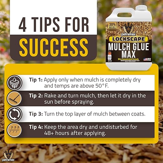 Petra Max Lockscape Mulch Glue for Landscaping -32 Oz - Strongest 3X Concentrated - Pet Safe Lockdown Sticky Mulch and Rock Glue for Pea Gravel 100% Permeable Binder Spray for Pine Straw, Wood Chips