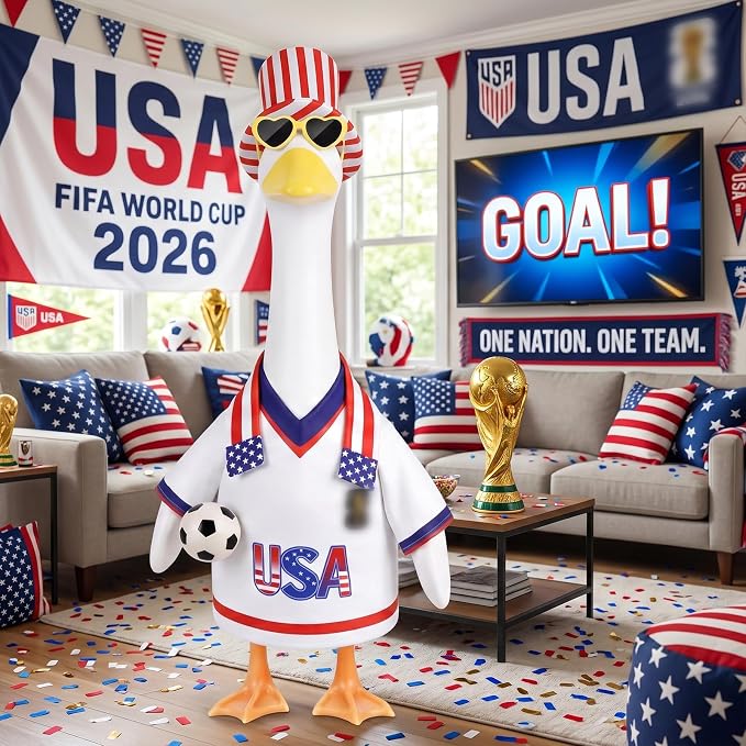 Porch Goose Outfits Clothes for World Cup Decorations, 4th of July Decorations, Patriotic Decor Outdoor, USA Soccer Fan Gifts, 250 Anniversary USA Merchandise 23 inch Porch Goose Costume for Patio