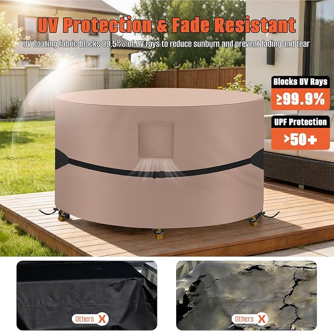 Kovshuiwe Round Patio Table Cover 84" DIAx28 H, 600D Waterproof, Khaki | 600D Tear Resistant for Outdoor Dining Table and Chairs 84 inch