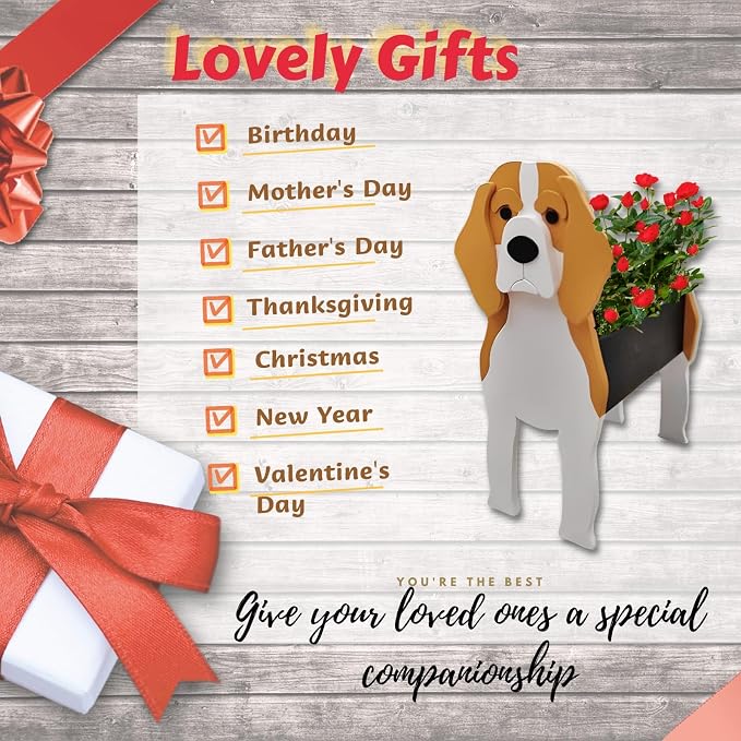 Beagle Dog Planter Plant Pots,Cute Large Dog Flower Planter,Gifts for Pet Lovers,Unique Animal Plant Pots,Office,Indoor Outdoor Garden Decor(9.84 * 8.97 * 17in)