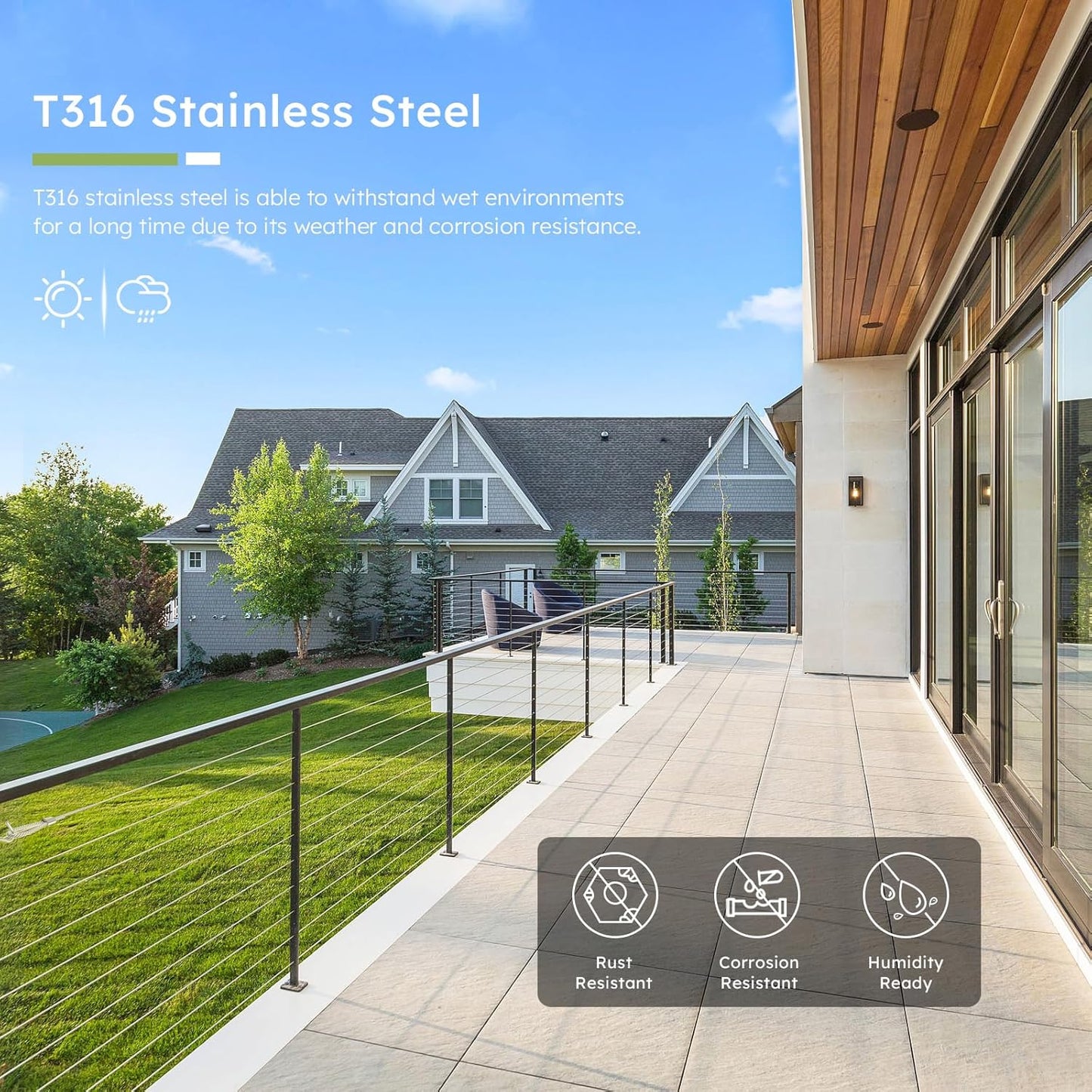 300FT 1/8" T316 Stainless Steel Cable, Wire Rope Aircraft Cable for Deck Cable Fence Railing Kit, and DIY Balustrades, 7x7 Strands Construction, Comes with a Cutter