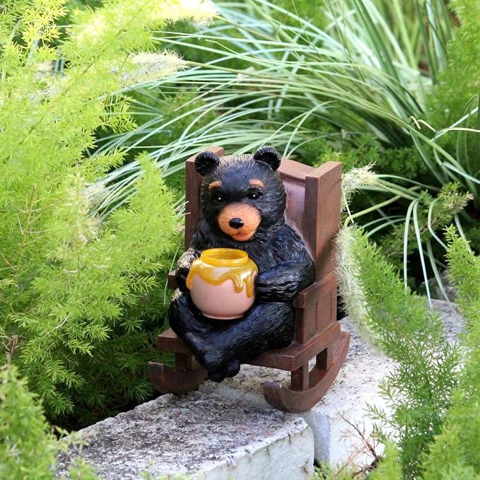 Sheaifun Solar Garden Statues Black Bear Decor Resin Bear Statues Outdoor with Solar Light Animal Figurine for Outside Yard Lawn and Patio Decorations Gardening Gifts for Women 3.5x5.5x6.25 Inch
