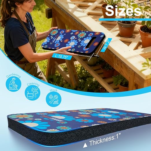 MELOTOUGH Garden Kneeling Pad, 1" Thick Soft NBR Foam Kneeling Pads for Gardening, Cleaning, Work - Lightweight & Comfortable, 15.75"x7.2" (Blue Flower & Black)
