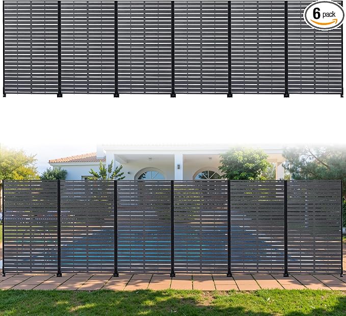 Privacy Screen Outdoor 60" Hx35 W Freestanding Privacy Panel with Stand, HDPE Decorative Privacy Fence with Sandblasting Louver Pattern, Patio Divider Screen, Privacy Screens for Outside