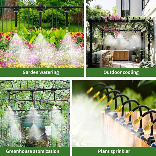 200Ft 1/4” Drip Irrigation System – Drip Irrigation Kit & Garden Watering System with 32 Pcs 360° Adjustable Copper Nozzles, Automatic Mist Spray for Raised Bed, Lawn, Garden & Potted Plants