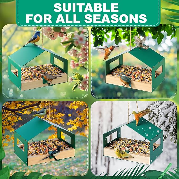 Novabright Metal Bird Feeder for Outdoor Hanging Wild Bird Feeder House with Weatherproof Roof Rust-Resistant Mesh Platform Easy to Clean & Refill for Attracting Finches Garden Yard Outside