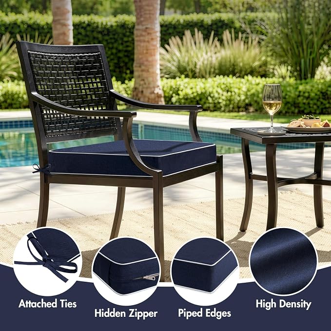 MIULEE Navy Outdoor Chair Cushions Set of 2, 24x24x4 Inch Waterproof Patio Seat Cushions for Outdoor Furniture Couch Sofa, 3 Year Color Fastness High Density Foam with Adjustable Ties